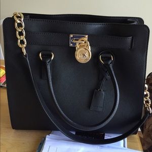 SALE Michael Kors Black Leather Large Hamilton Bag